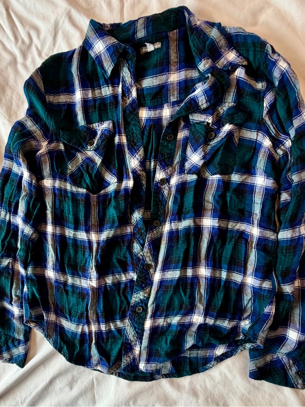 Charlotte Russe Blue and Green Plaid Button-Up Shirt